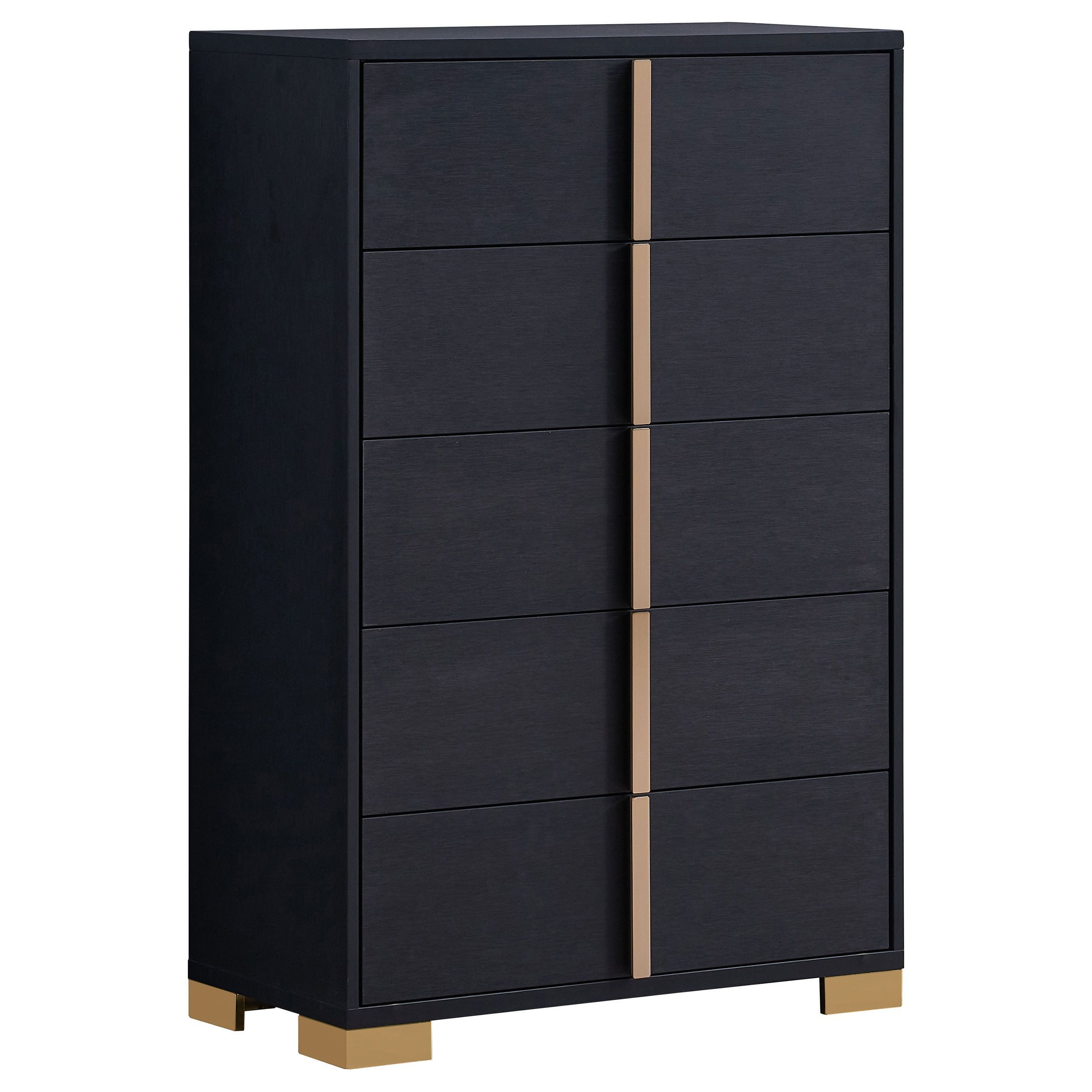 Black and Gold 5-Drawer Vertical Chest with Dovetail Drawer
