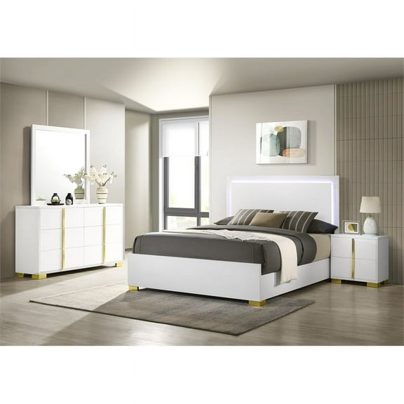 Marceline Queen Bed with LED Headboard White