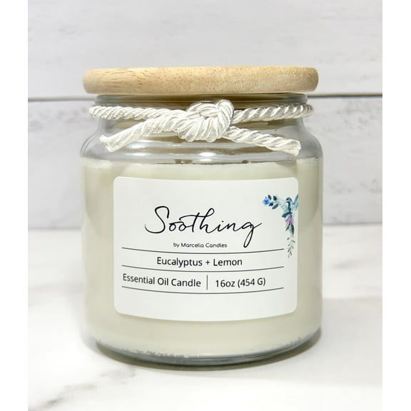 Marcella Candles Eucalyptus Candle, 16oz Eucalyptus and Lemon Soothing Aromatherapy Candle, Non-Toxic Large 3 Wick Candle
