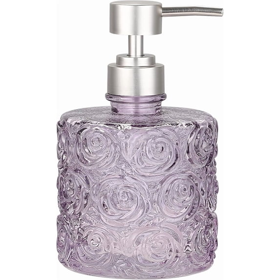 Marcella Glass Soap Dispenser with Soap Pump, Refillable 14 Ounce Capacity, Floral Design Rose Patterns, Heavy Weight Thick Glass for Bathroom, Premium Kitchen Soap Dispenser Reseda Sage