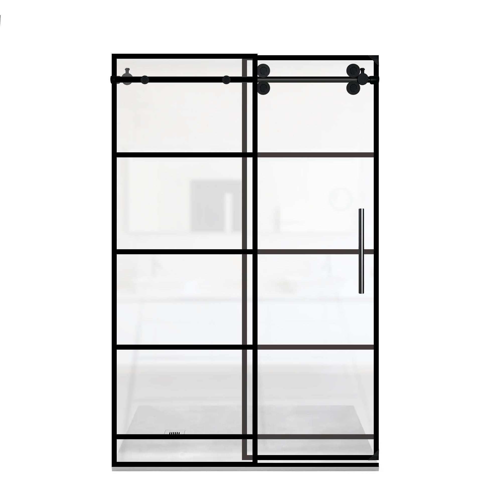 60" Matte Black Framed Sliding Shower Door with Stainless Steel Handle