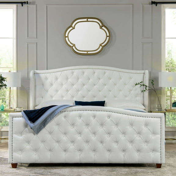 Jennifer Taylor Home Marcella Tufted Wingback King Bed Bright White