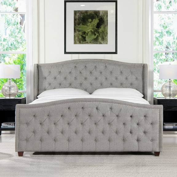 Jennifer Taylor Home Marcella Tufted Wingback King Bed, Silver Grey