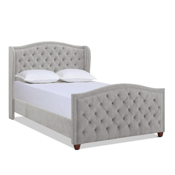Jennifer Taylor Home Marcella Tufted Wingback Queen Bed Silver Grey