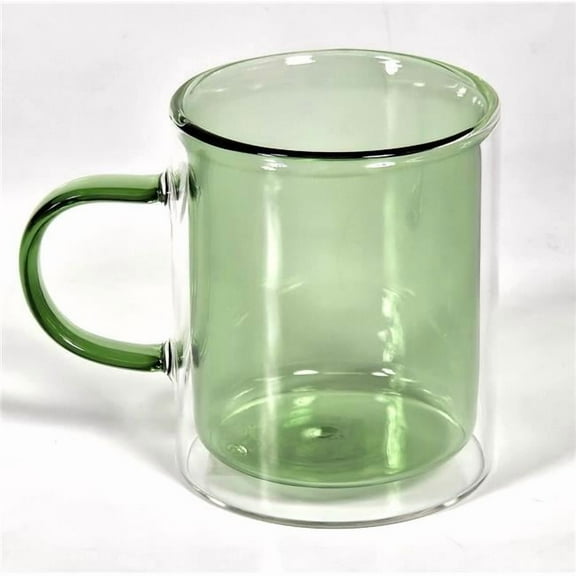 Marcelle 11 oz Double Wall Mug with Colored Glass Interior & Matching Colored Glass Handle - Green