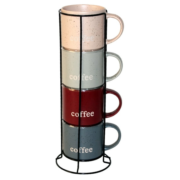 Marcelle, 4 Pc 14oz Stackable Multi-Color Ceramic Coffee Mug Set