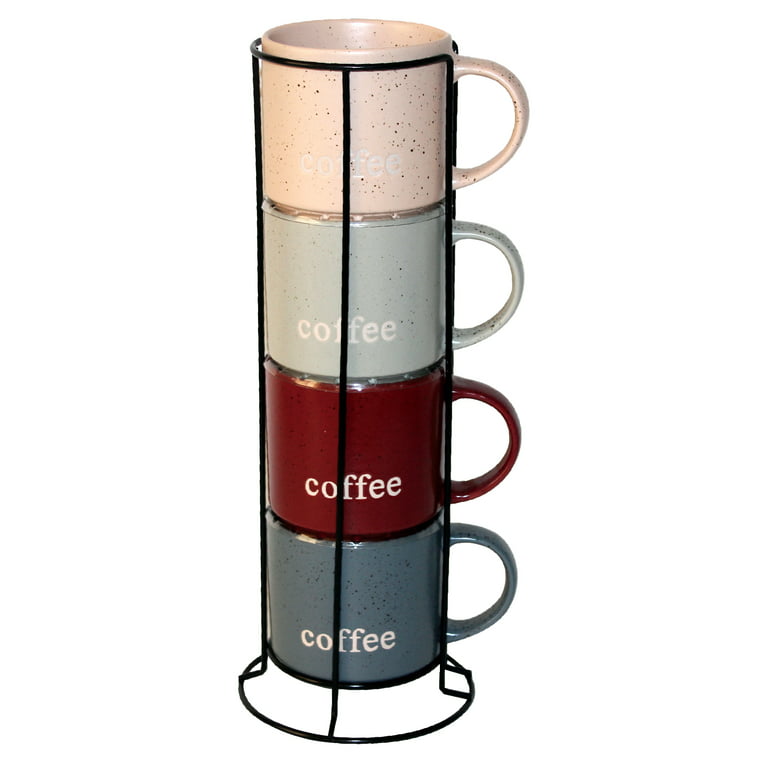 Marcelle, 4 Pc 14oz Stackable Multi-Color Ceramic Coffee Mug Set