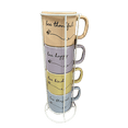 thumbnail image 1 of Marcelle, 4 Pc Stackable 14oz Multi-Color Ceramic Coffee Mug Set with a Metal Counter Top Stand, Tower Mug Set, 1 of 4
