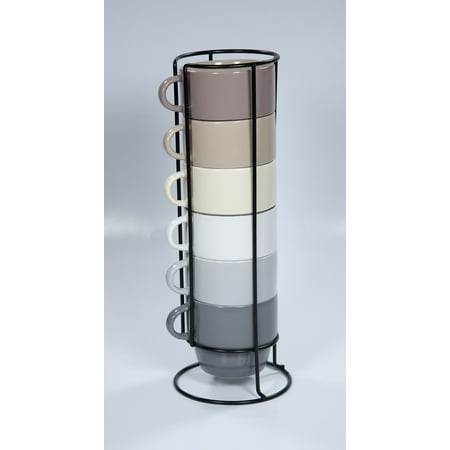 Marcelle 6 Piece Multi-Color Ceramic Coffee Mug Set with Stand, 10 oz
