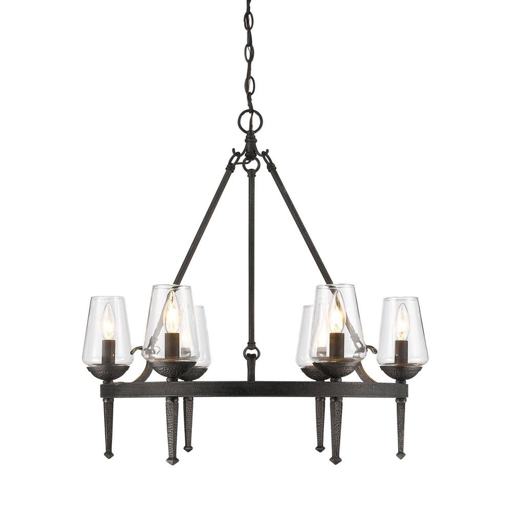 Rustic Black Iron 6-Light Chandelier with Clear Glass Shades
