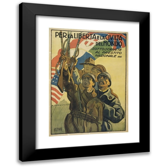 Marcello Dudovich 11x14 Black Modern Framed Museum Art Print Titled - For the Freedom and Civilization of the World (1917)