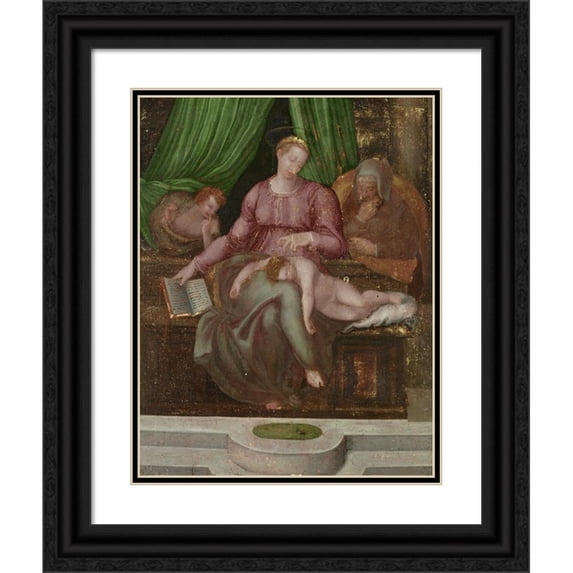 Marcello Venusti 15x18 Black Ornate Wood Framed Double Matted Museum Art Print Titled - The Holy Family (ca. 1570)