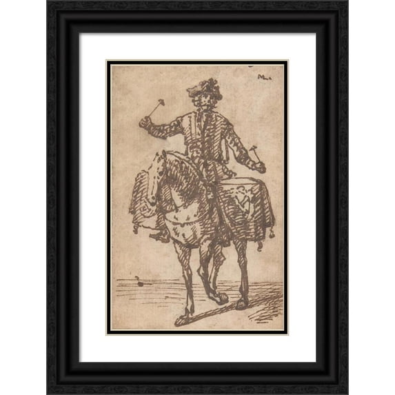 Marcellus Laroon the Elder 13x18 Black Ornate Wood Framed Double Matted Museum Art Print Titled - A Mounted Drummer from the Front (1670-1702)