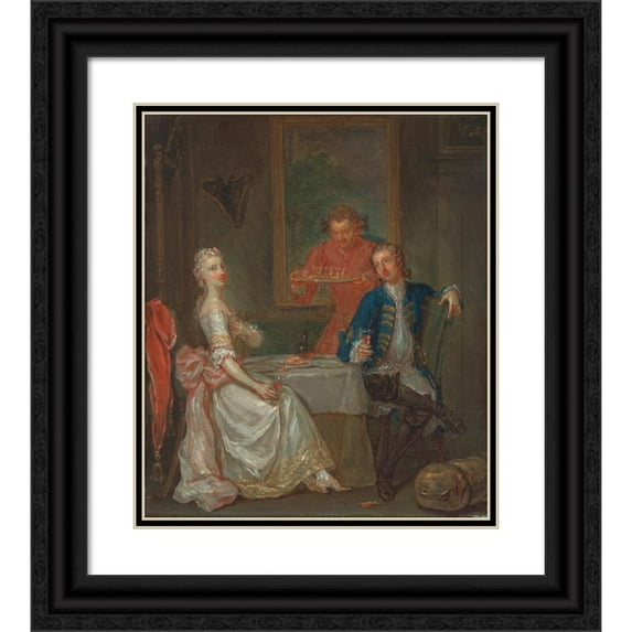 Marcellus Laroon the Younger 15x17 Black Ornate Wood Framed Double Matted Museum Art Print Titled - A Dinner Conversation (Between 1735 and 1740)