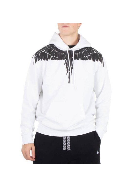 Men's White Black Logo Print Pullover Hoodie, Size Small
