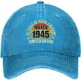 thumbnail image 1 of March 1945 Limited Edition 80 Years Old 80th Birthday Hat Denim Baseball Cap, 1 of 8