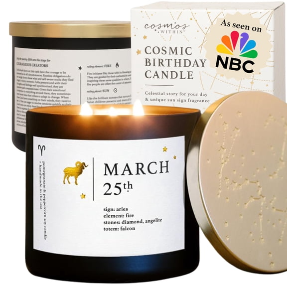 March 25th Personalized Zodiac Candle | Inspirational Astrology Reading and Daily Affirmation for Your Birthdate | Handmade Aries Candles | Astrology Birthday Gifts for Women Y101