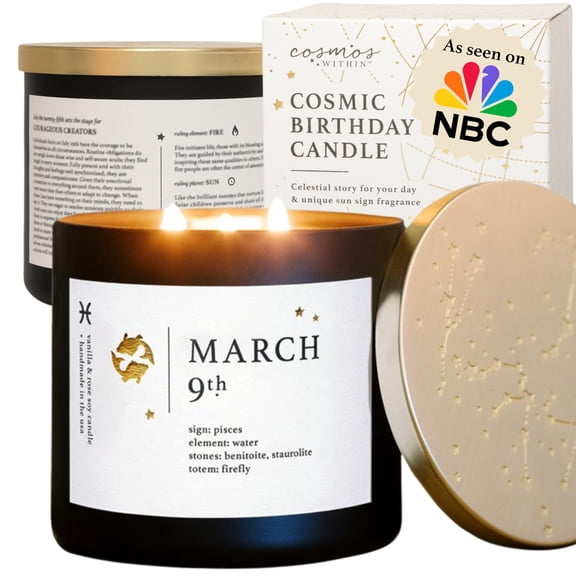 March 9th Personalized Zodiac Candle | Inspirational Astrology Reading and Daily Affirmation for Your Birthdate | Handmade Pisces Candles | Astrology Birthday Gifts for Women Y101