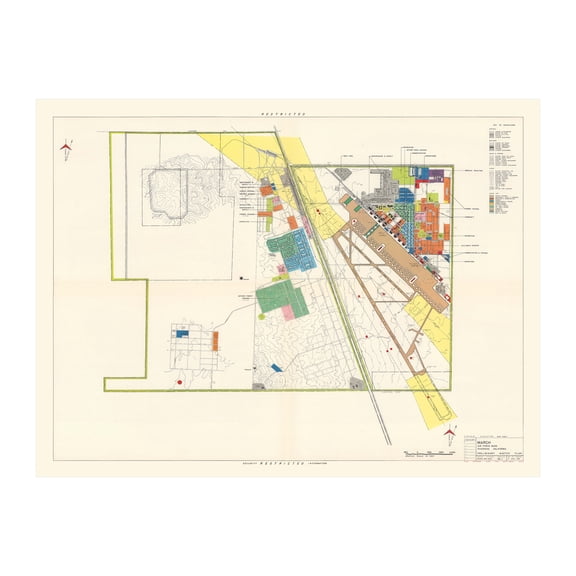March Air Force Base Art, 1951 Vintage Map of March Air Force Base History Wall Decor Gift, Old March Air Force Base Map - 36" x 24" Unframed Print