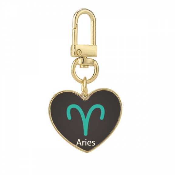 March April Aries Constellation Pattern Gold Heart Keychain Metal Keyring Holder