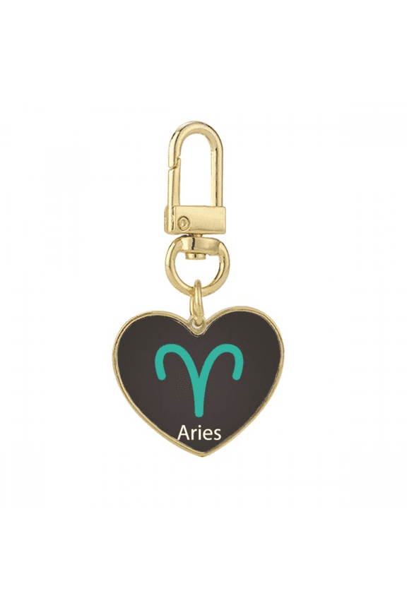 March April Aries Constellation Pattern Gold Heart Keychain Metal Keyring Holder