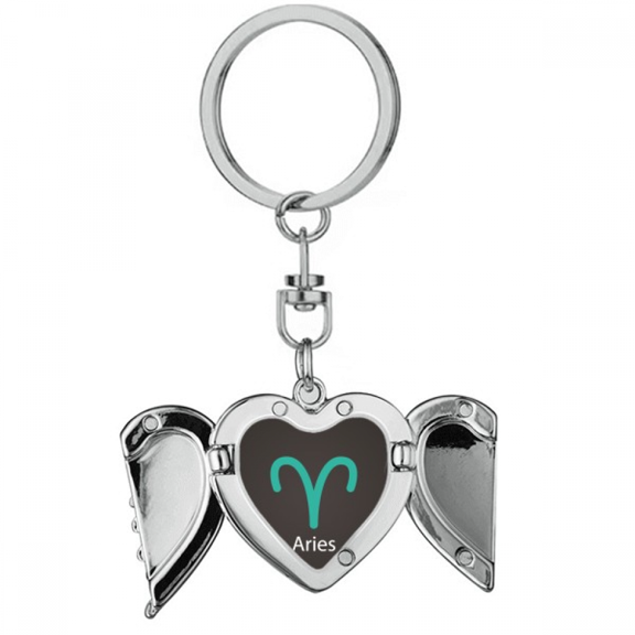 March April Aries Constellation Pattern Heart Angel Wing Key Chain Holder