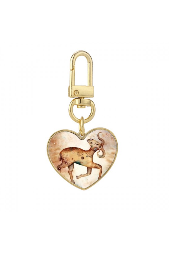 March April Aries Constellation Zodiac Gold Heart Keychain Metal Keyring Holder