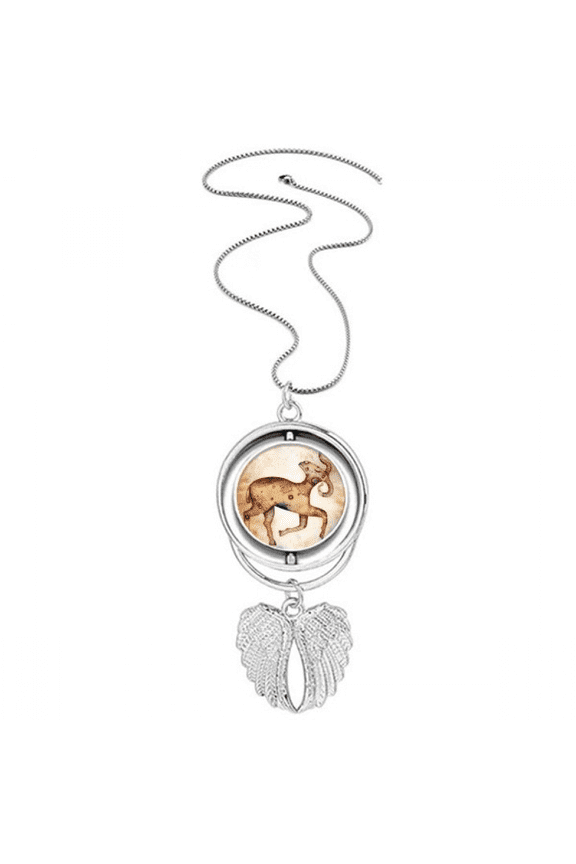 March April Aries Constellation Zodiac Pendant Angel Wings Rotating Necklace Jewelry