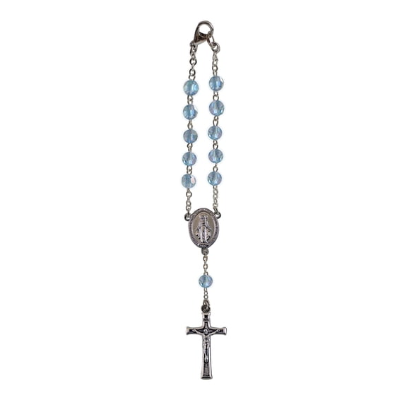 March Aquamarine Birthstone Car Rosary 6-Inch KT703, Religious Prayer Beads for Vehicles