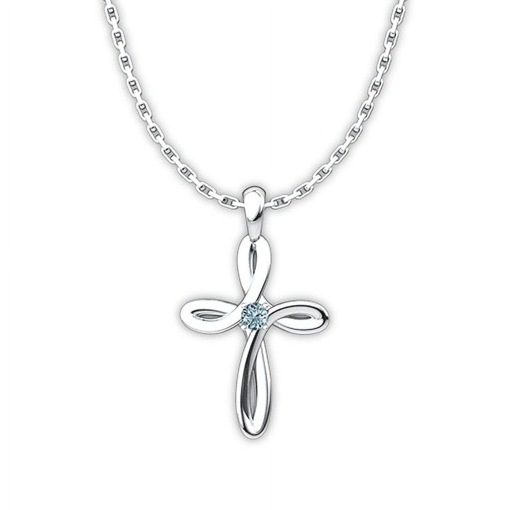 March Aquamarine Birthstone Swirl Cross Sterling Silver Pendant
