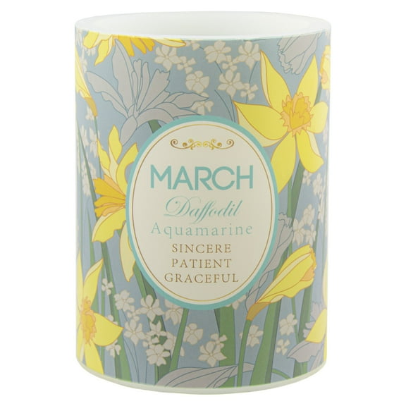 March Birth Month Battery Operated Flameless Pillar Candle 4" x 3"