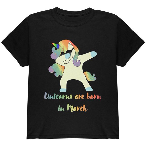 March Birthday Dabbing Unicorn Sunglasses Youth T Shirt Black Youth X-SM
