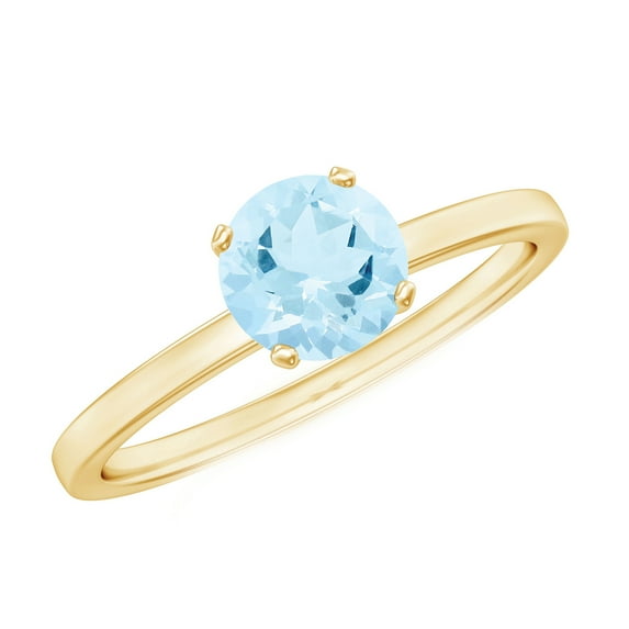 Rosec Jewels Natural Aquamarine Solitaire Ring for Women - March Birthstone Ring - AAA Quality - Ready to Gift for Birthday, 14K Yellow Gold, US 5.50