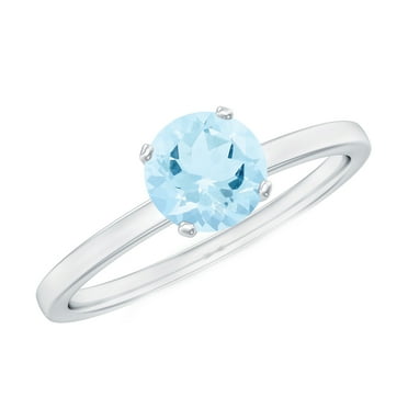 Rosec Jewels March Birthstone Aquamarine Solitaire Ring for Women (6 mm, 0.75 CT, AAA Quality), 925 Sterling Silver, US 4.00