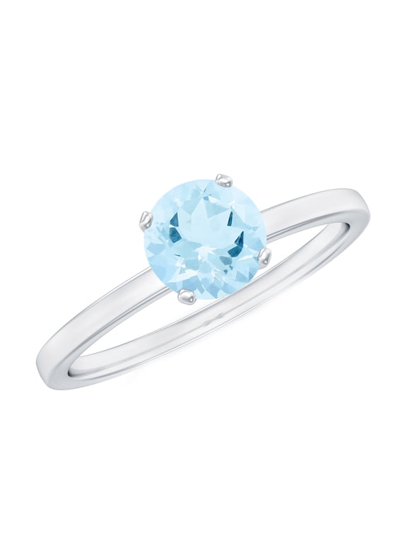 Natural Aquamarine Solitaire Ring for Women - March Birthstone Ring - AAA Quality - Ready to Gift for Birthday, 925 Sterling Silver, US 4.00