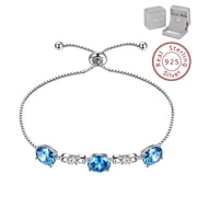 March Birthstone Bracelet 925 Sterling Silver Blue Aquamarine Bracelets Women Mom Jewelry Valentine Christmas Birthday Mother's Day Gift for Her