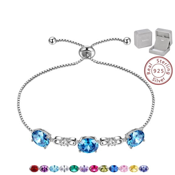 March Birthstone Bracelet 925 Sterling Silver Blue Aquamarine Bracelets Women Mom Jewelry Valentine Christmas Birthday Mother's Day Gift for Her