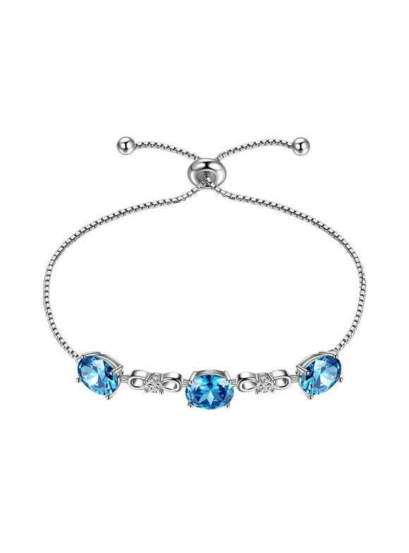 March Birthstone Bracelet 925 Sterling Silver Crystal Blue Aquamarine Bracelets Jewelry Women Girl Birthday Mother's Day Gifts