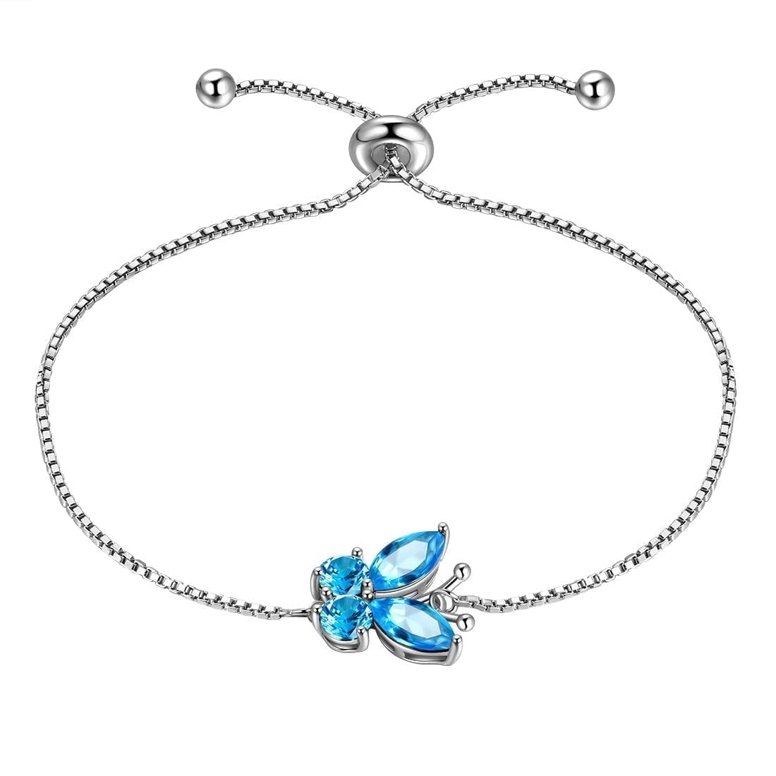 March Birthstone Bracelets Blue Butterfly Bracelet Aquamarine Crystal 925 Sterling Silver Jewelry Women Birthday Xmas Mother's Day Gift