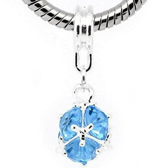 March Birthstone Dangle European Bead Compatible for Most European Snake Chain Charm Bracelet