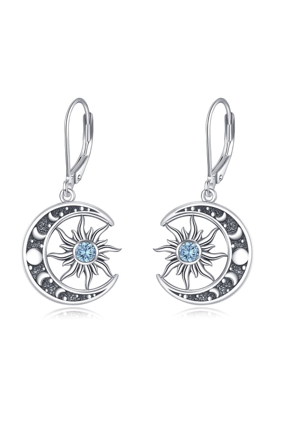 March Birthstone Earrings 925 Sterling Silver Birthstone Dangle Earrings Sun Moon Jewelry Gifts for Women