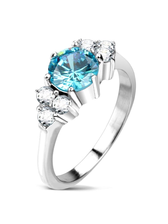 March Birthstone Ring Aquamarine Cubic Zirconia