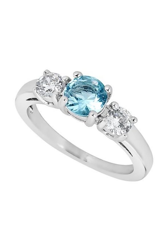 March Birthstone Ring Womens Blue Cubic Zirconia Stainless Steel Band Fantasy Forge Jewelry