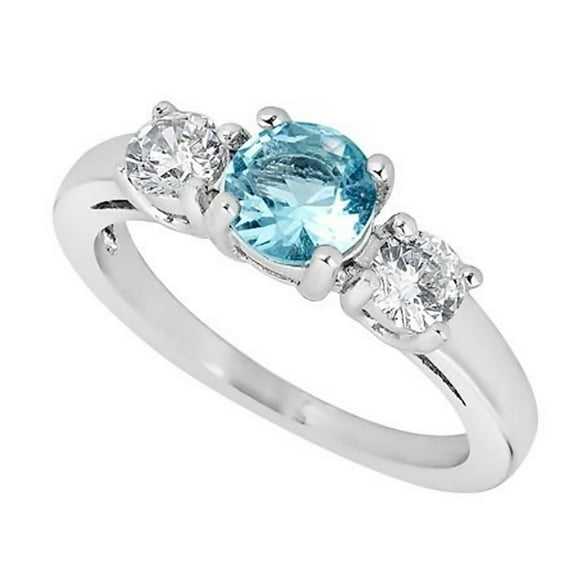 March Birthstone Ring Womens Blue Cubic Zirconia Stainless Steel Band Fantasy Forge Jewelry