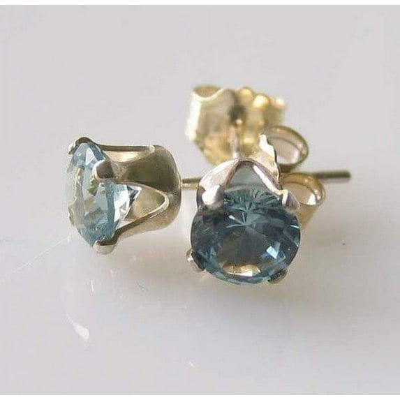 March Birthstone Round 5mm Created Aquamarine Sterling Silver Stud Earrings