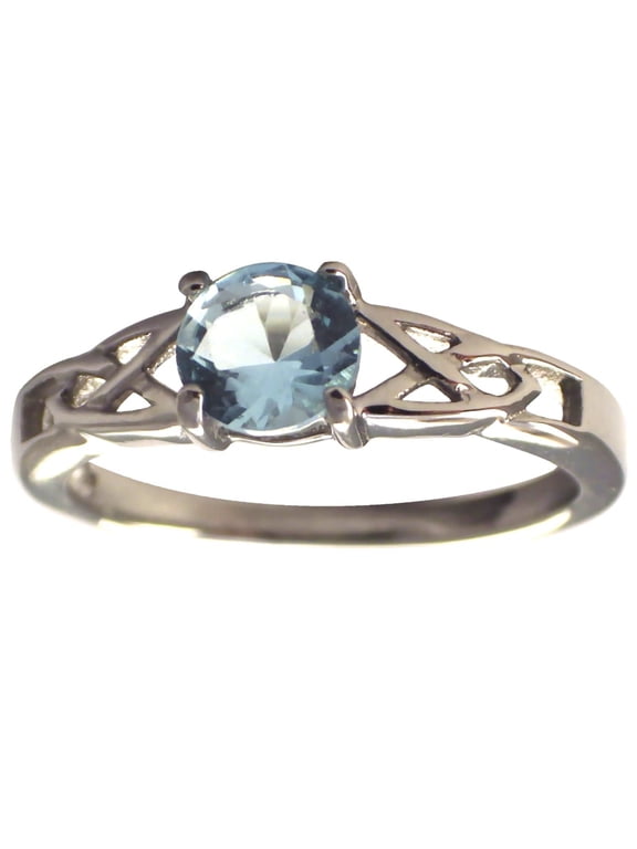 March Celtic Birthstone Ring Aquamarine Blue Cubic Zirconia 316L Stainless Steel Band Fantasy Forge Jewelry