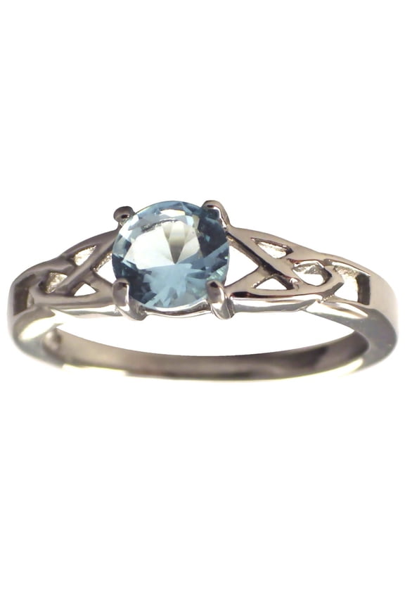 March Celtic Birthstone Ring Aquamarine Blue Cubic Zirconia 316L Stainless Steel Band Fantasy Forge Jewelry