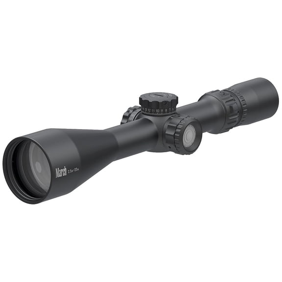 March Compact Sporting 2.5-25x52mm SFP Riflescope, MTR-2 Reticle, 1/4 MOA, 6-Level Illumination, 30mm Tube (D25V52TI-MTR-2)