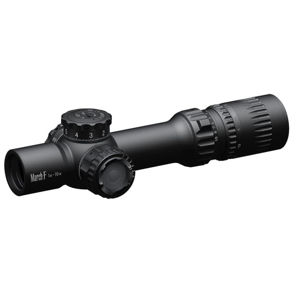 March Compact Sporting Shorty 1-10x24mm FFP Riflescope, FMC-3 Reticle, 0.1MIL, 6-Level Illumination, Includes Unimount (D10SV24FIML-P-FMC-3)