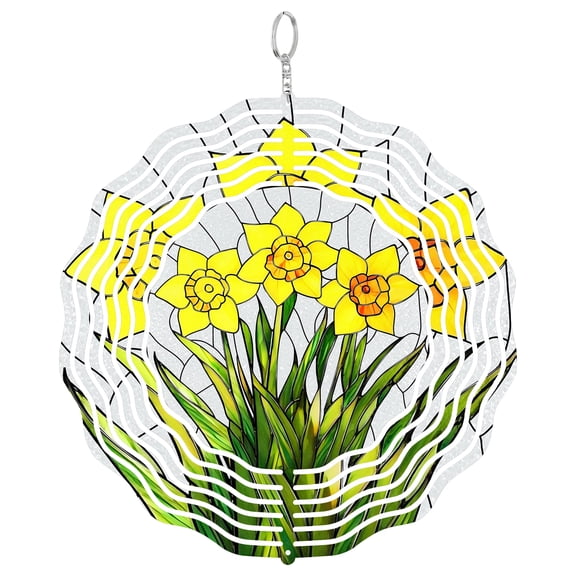 March Daffodil Birth Flower Metal Wind Spinner, Spring Decor